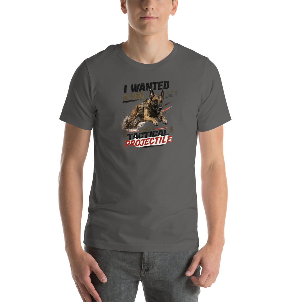 Tactical Projectile Belgian Malinois unisex t-shirt in asphalt, front view
