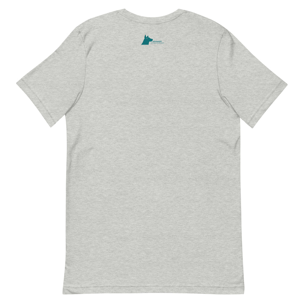 No You Can’t Pet My Dog unisex t-shirt in athletic heather, back view
