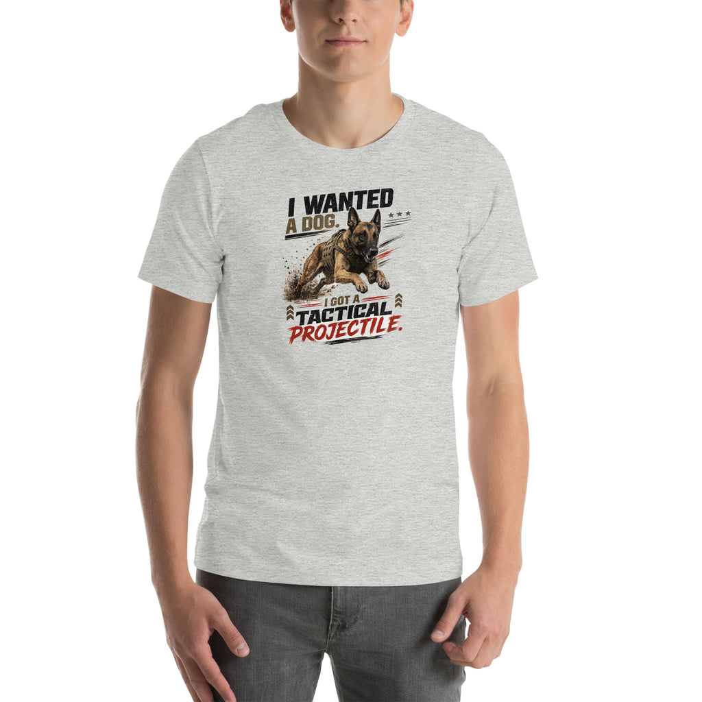 Tactical Projectile Belgian Malinois unisex t-shirt in athletic heather, front view
