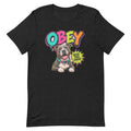 OBEY Good Dog Energy unisex t-shirt in black heather, front view