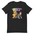 OBEY Dog Walking Human unisex t-shirt in black heather, front view
