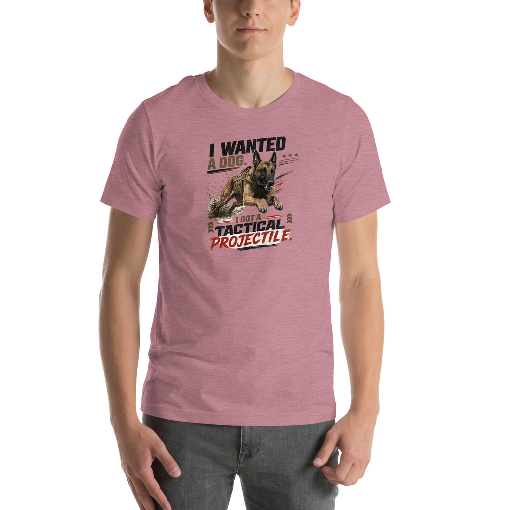 Tactical Projectile Belgian Malinois unisex t-shirt in heather orchid, front view