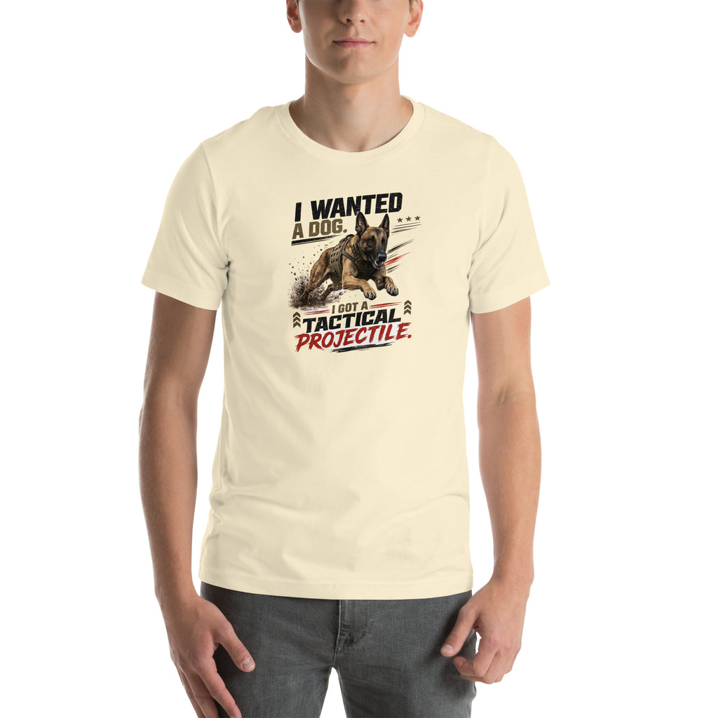 Tactical Projectile Belgian Malinois unisex t-shirt in natural, front view