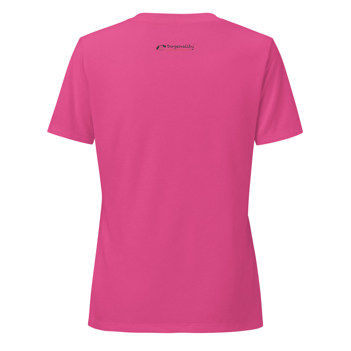 Dogenality℠ Social Butterfly women's relaxed v-neck t-shirt in berry, back view