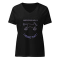 Dogenality℠ Nervous Nelly women's relaxed v-neck t-shirt in solid black blend, front view