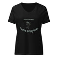 Dogenality℠ Social Butterfly women's relaxed v-neck t-shirt in solid black blend, front view